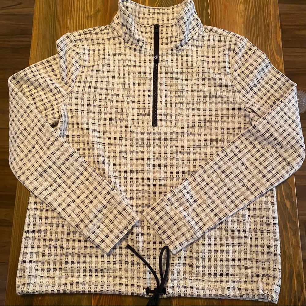 T by Talbots Black and White Checkered Quarter Sweater